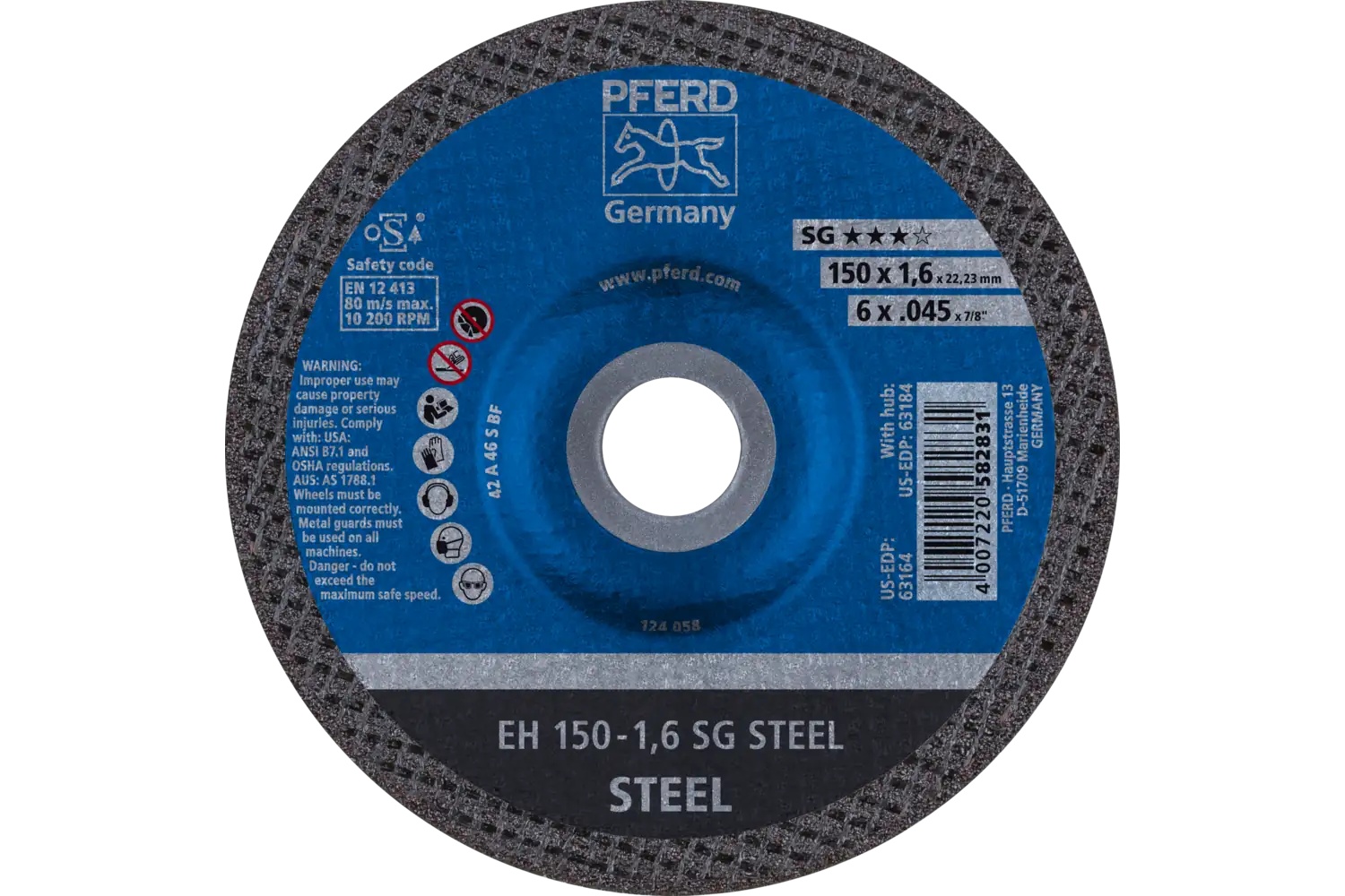 Picture of Pferd Cut-Off Wheel, 6" X .045 X 7/8, Sg Steel, T27, Aluminum Oxide